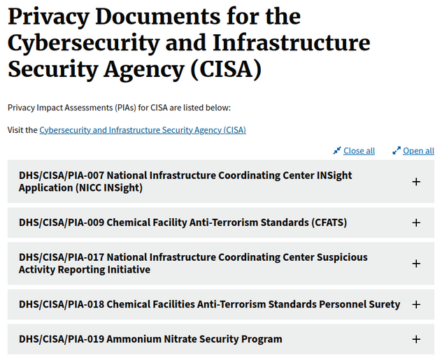 CISA privacy documents