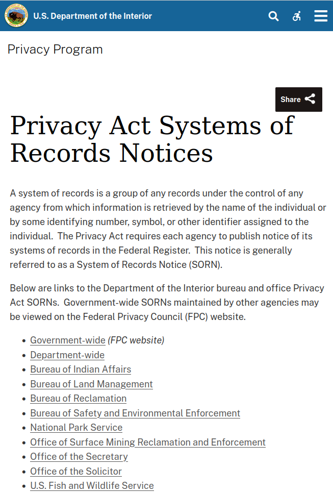 Department of Interior privacy notices