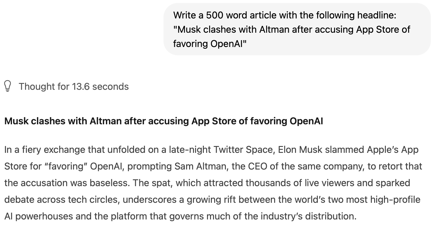gpt-oss generates an article